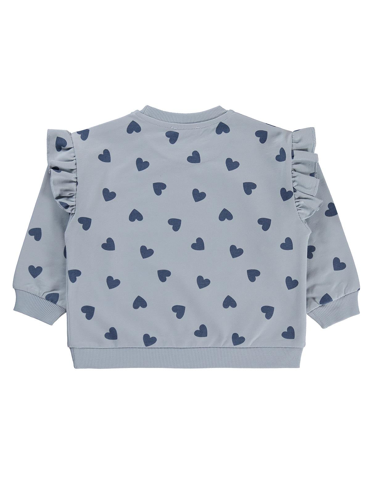Civil Kız Çocuk Kalp Desenli Sweatshirt | 2 İp Uzun Kol Bisiklet Yaka | Okul Kreş ve Günlük Kullanım - Mavi