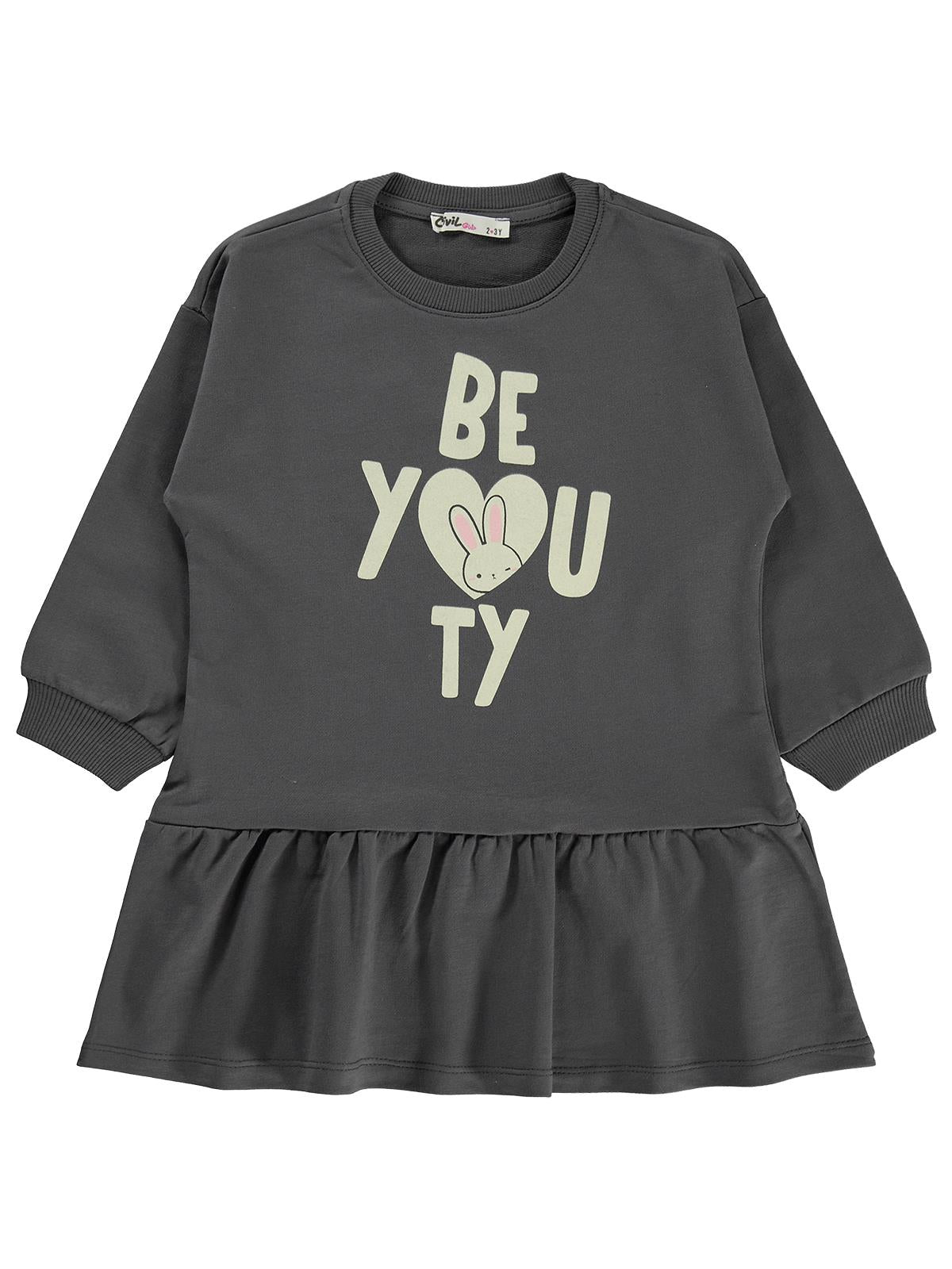 Civil Girls Be You TY Baskılı 2-5 Yaş Elbise - Gri