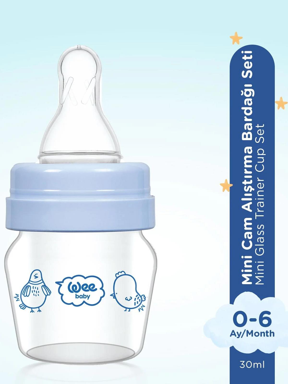 Wee Baby Mını Cam Alıstırma Bardagı Setı 30 Ml. - Mavi