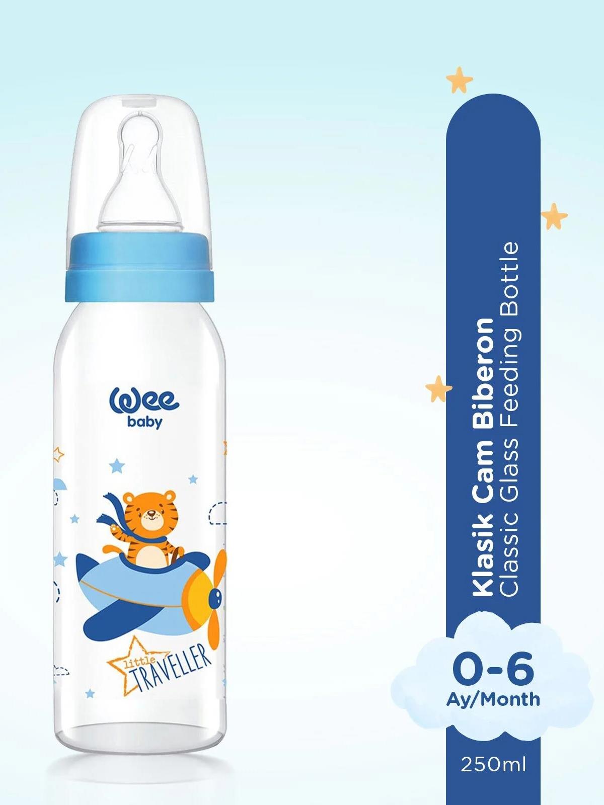 Wee Baby  Sılıkon Klasık Kıraz Uclu Cam Bıberon 250 ml - Mavi