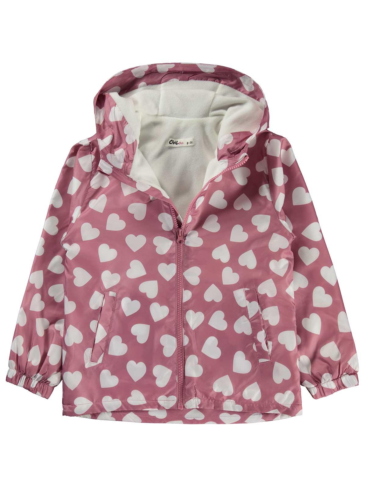 Civil Girls Kalp Desenli 6-9 Yaş Yağmurluk - Pembe
