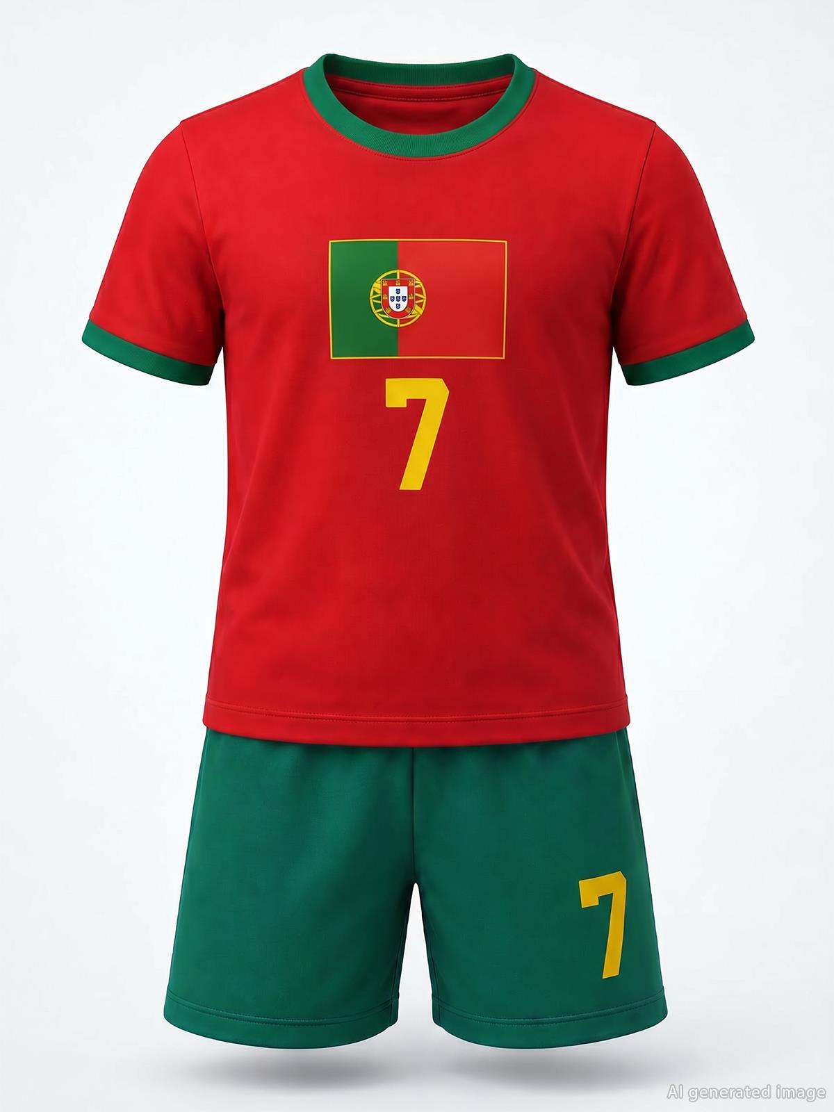 Civil Boys Portugal Baskılı 2'li 10-13 Yaş Takım - Pamuk Forma - Kırmızı