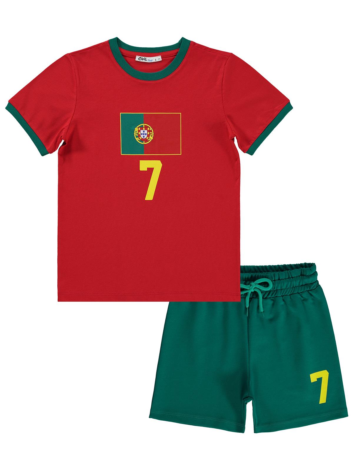 Civil Boys Portugal Baskılı 2'li 10-13 Yaş Takım - Pamuk Forma - Kırmızı