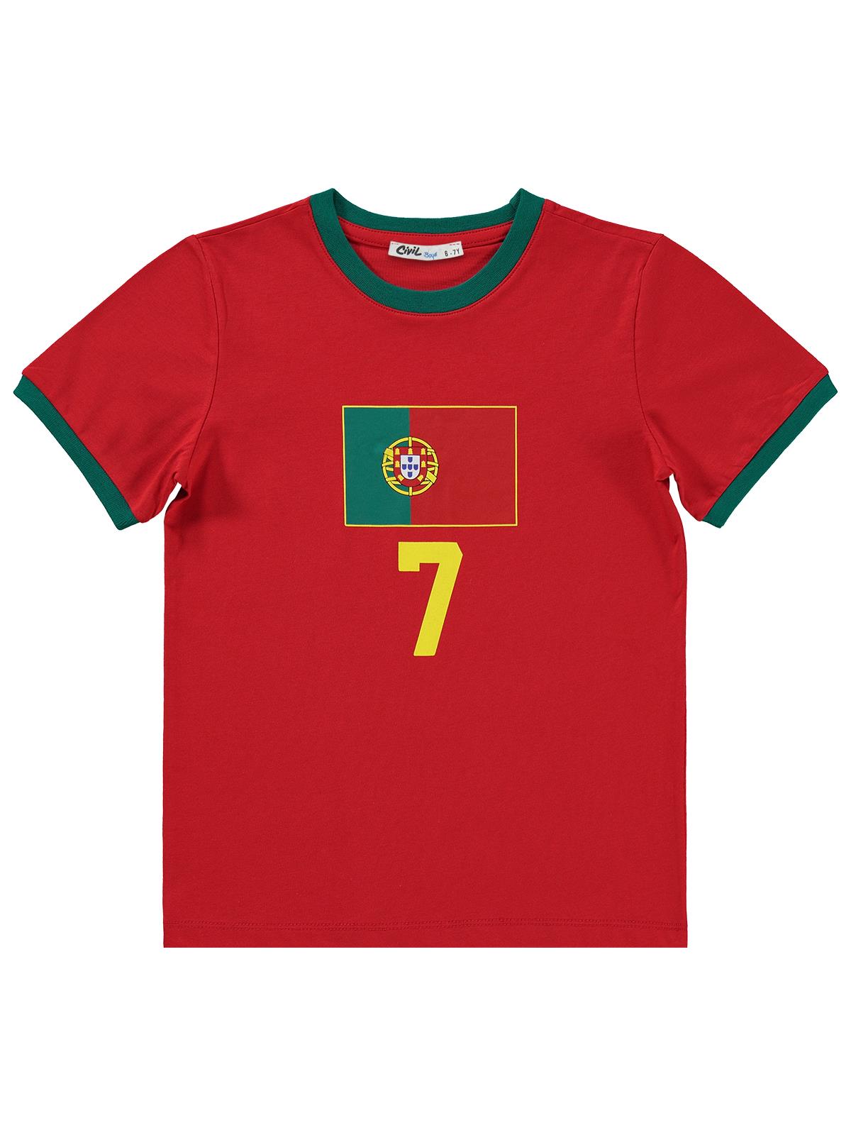 Civil Boys Portugal Baskılı 2'li 10-13 Yaş Takım - Pamuk Forma - Kırmızı