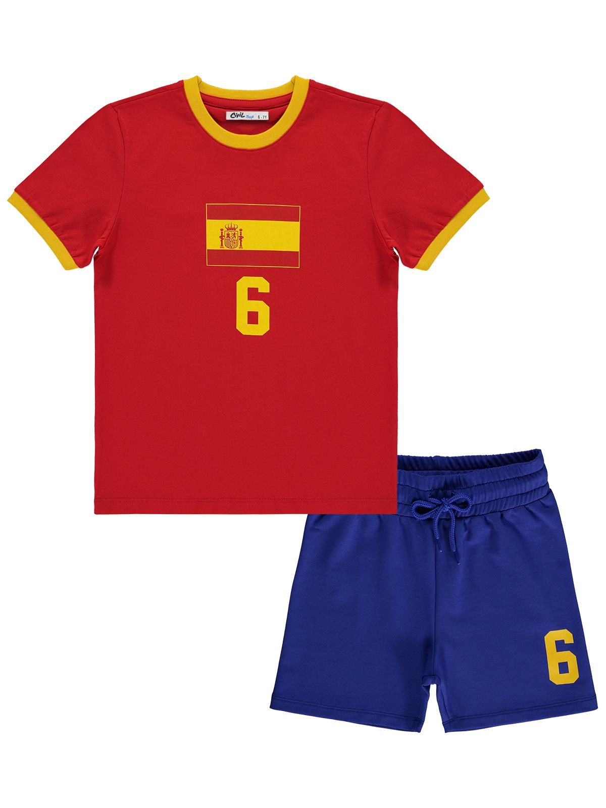 Civil Boys Spain Baskılı 2'li 10-13 Yaş Takım - Pamuk Forma - Kırmızı