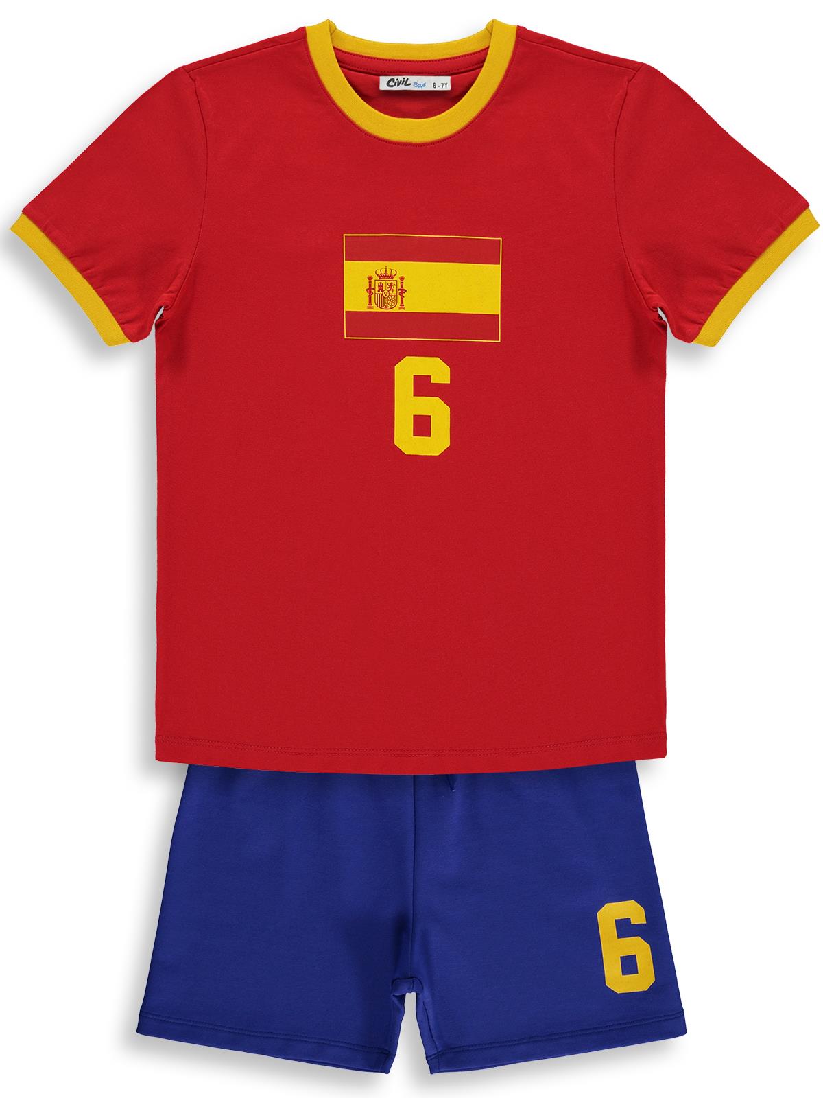 Civil Boys Spain Baskılı 2'li 10-13 Yaş Takım - Pamuk Forma - Kırmızı