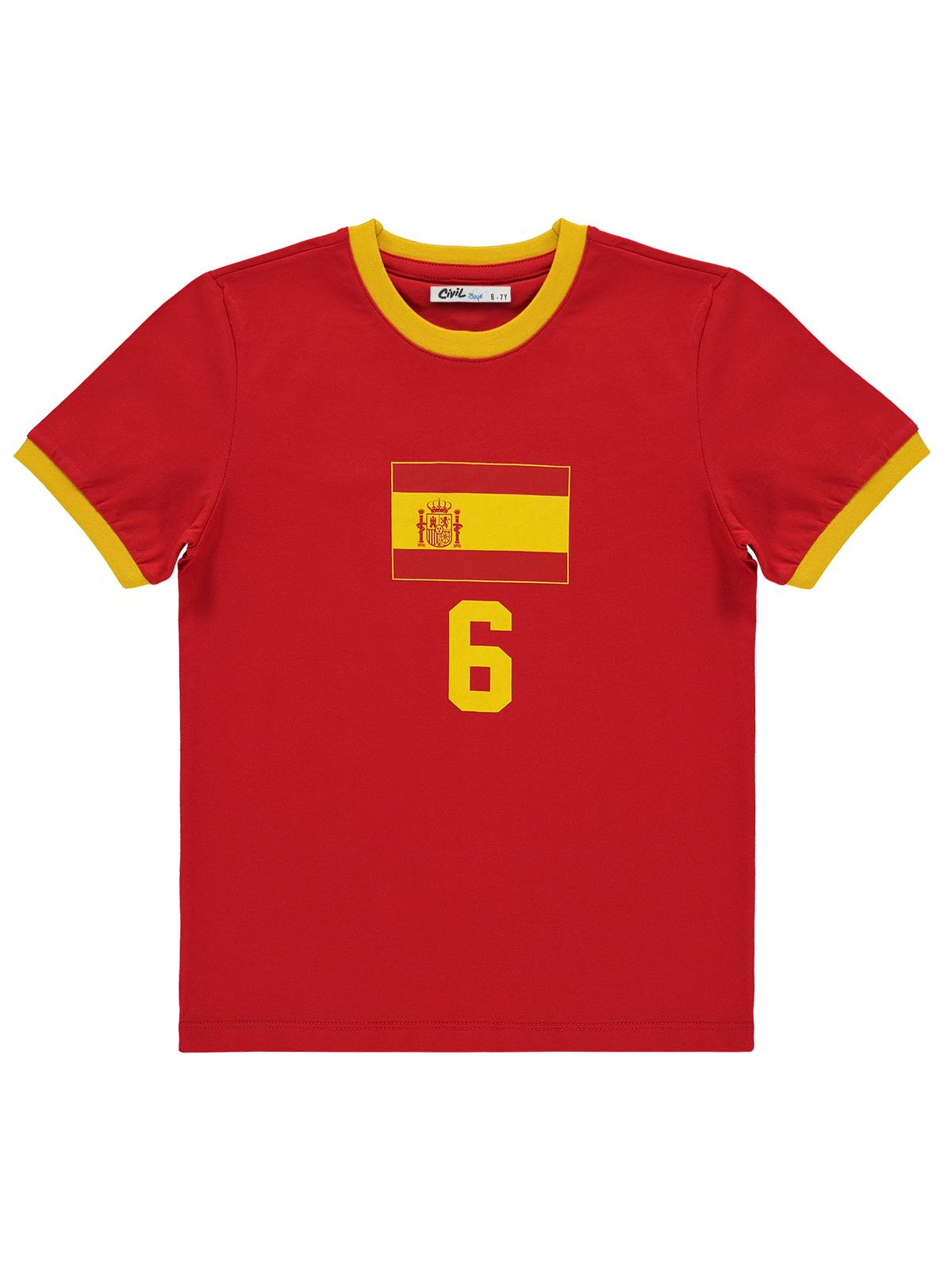 Civil Boys Spain Baskılı 2'li 10-13 Yaş Takım - Pamuk Forma - Kırmızı