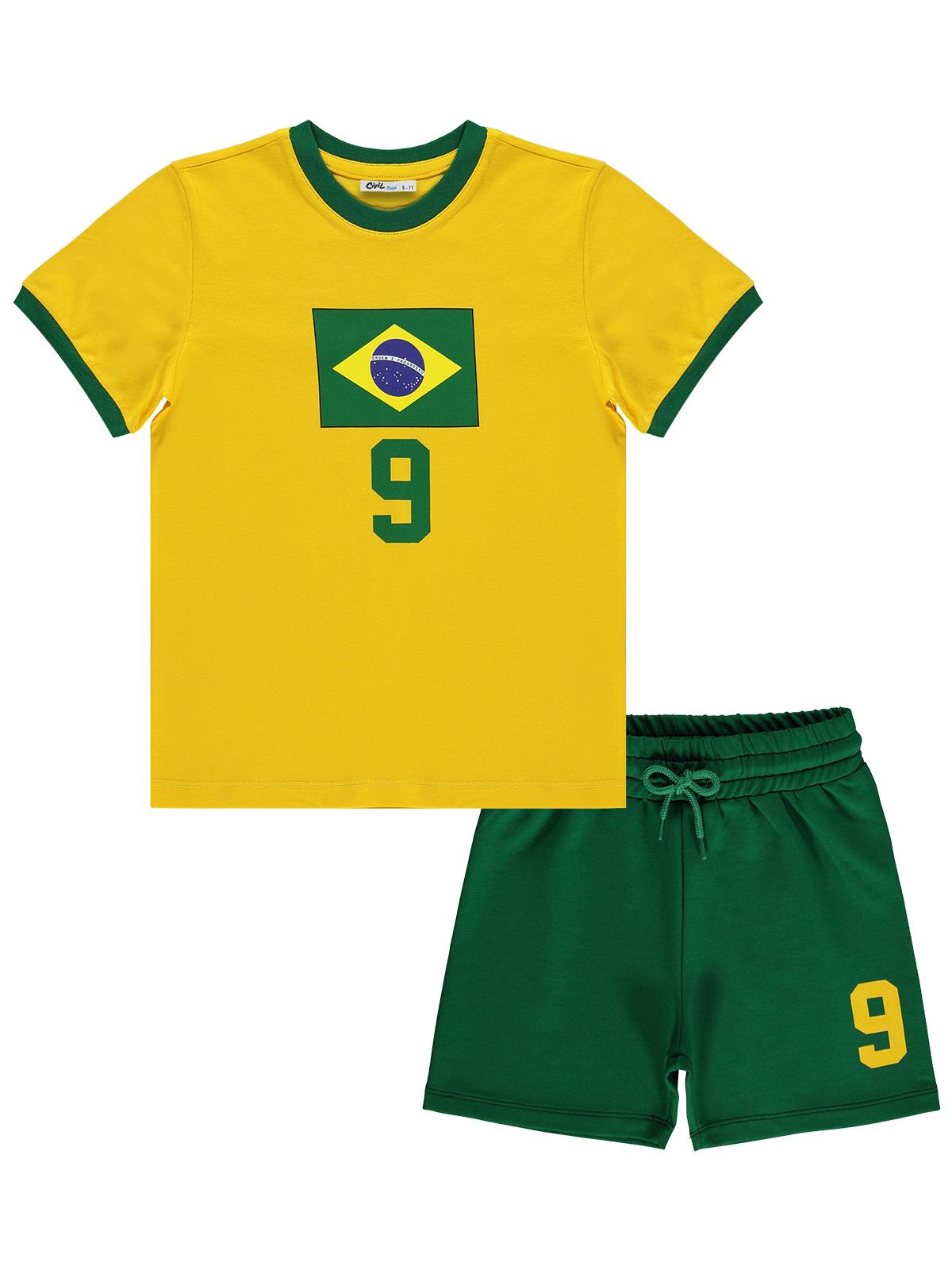 Civil Boys Brazil Baskılı 2'li 10-13 Yaş Takım - Pamuk Forma - Sarı