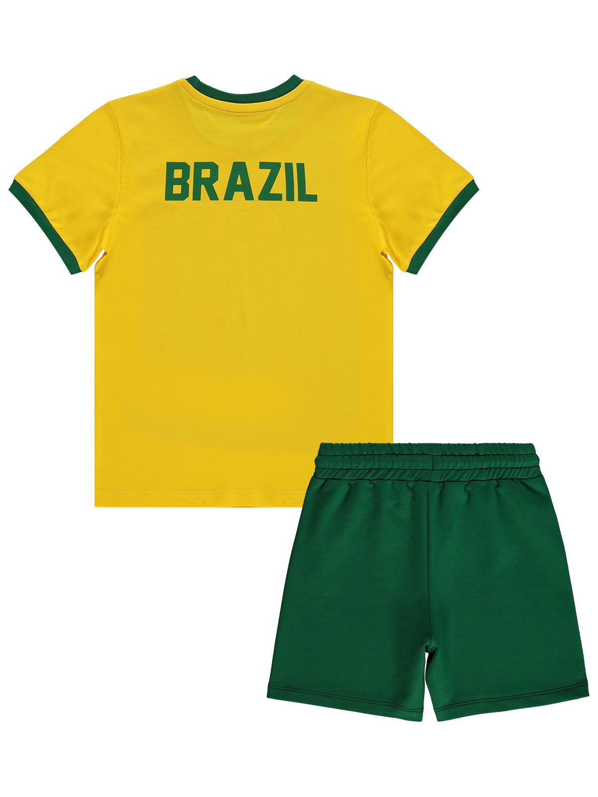 Civil Boys Brazil Baskılı 2'li 10-13 Yaş Takım - Pamuk Forma - Sarı