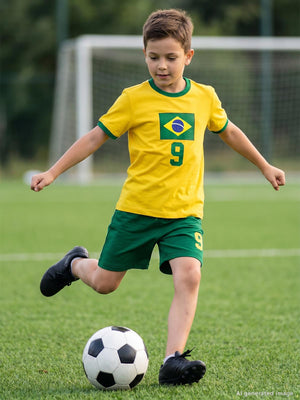Civil Boys Brazil Baskılı 2'li 10-13 Yaş Takım - Pamuk Forma - Sarı