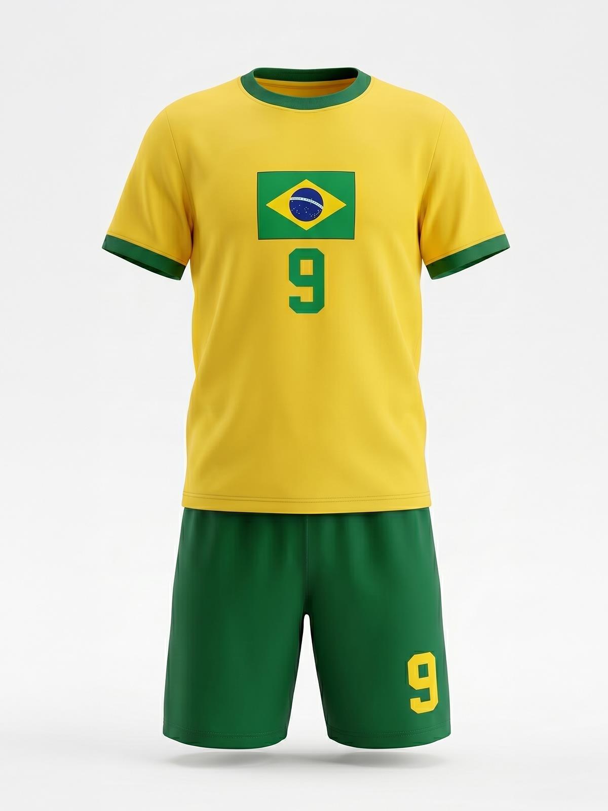 Civil Boys Brazil Baskılı 2'li 10-13 Yaş Takım - Pamuk Forma - Sarı