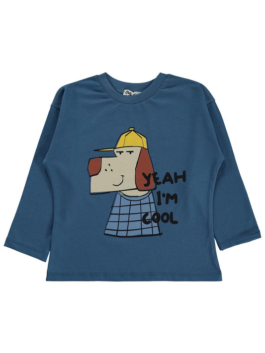 Civil Erkek Çocuk Yeah Köpek Baskılı Sweatshirt Km | Süprem Uzun Kol | Okul Kreş ve Günlük Kullanım - Lacivert