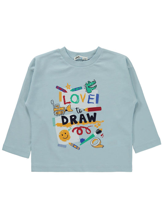 Civil Erkek Çocuk Love To Draw Baskılı Sweatshirt Km | Süprem | Okul Kreş ve Günlük Kullanım - Mavi
