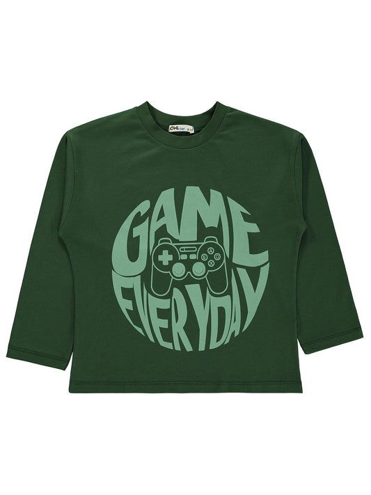 Civil Erkek Çocuk Game Everyday Baskılı Sweatshirt Km | Süprem | Okul Kreş ve Günlük Kullanım - Yeşil
