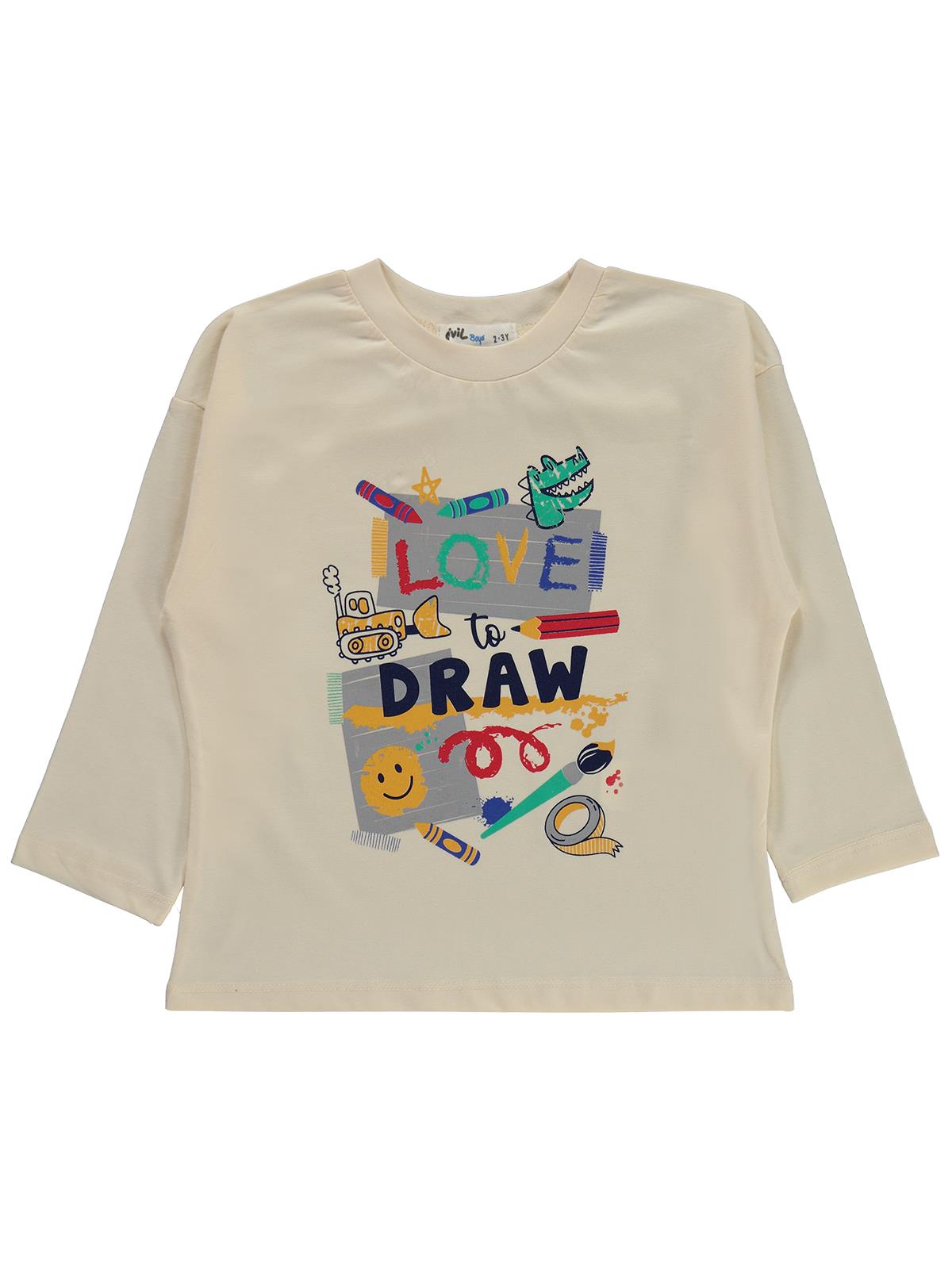Civil Boys Love To Draw Baskılı 2-5 Yaş Sweatshirt  - Ekru