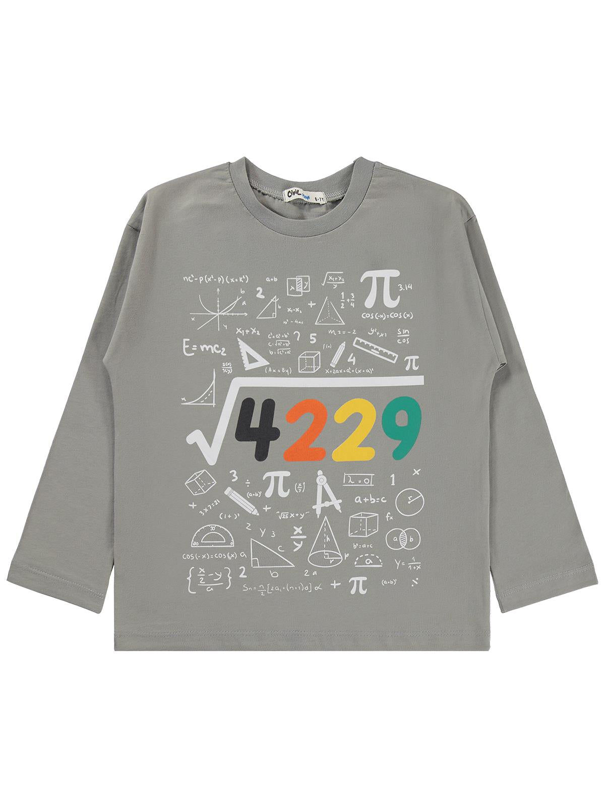 Civil Boys Erkek Çocuk 4489 Baskılı Sweatshirt Km | Süprem Uzun Kol | Okul Kreş ve Günlük Kullanım - Gri