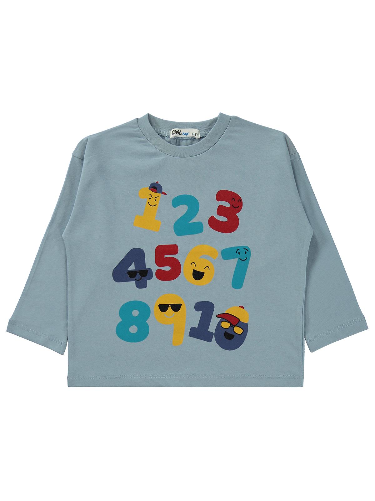 Civil Boys Eğlenceli Sayılar Baskılı 2-5 Yaş Sweatshirt Km - Mavi