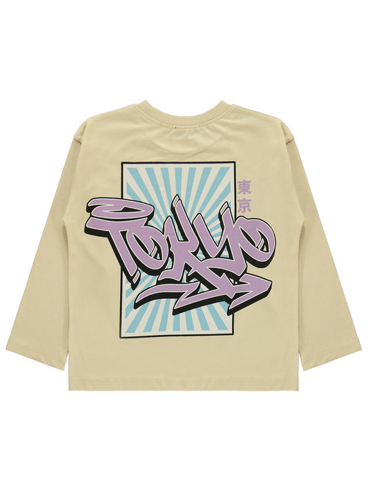 Civil Erkek Çocuk Tokyo Baskılı Sweatshirt Km | Süprem Uzun Kol | Okul Kreş ve Günlük Kullanım - Koyu Taş Rengi
