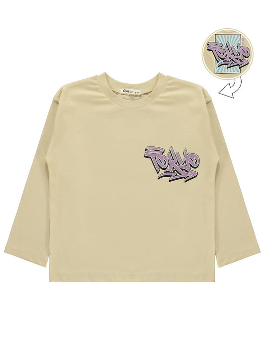 Civil Erkek Çocuk Tokyo Baskılı Sweatshirt Km | Süprem Uzun Kol | Okul Kreş ve Günlük Kullanım - Koyu Taş Rengi