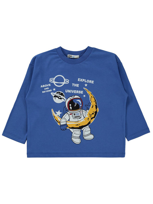 Civil Erkek Çocuk Explore The Baskılı Sweatshirt Km | Süprem Uzun Kol | Okul Kreş ve Günlük Kullanım - Mavi