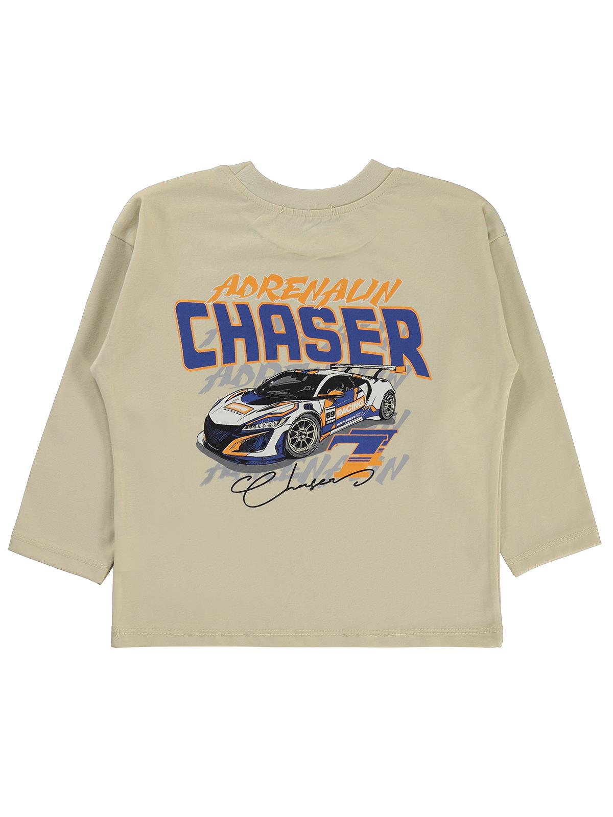 Civil Erkek Çocuk Chaser Araba Baskılı Sweatshirt Km | Süprem | Okul Kreş ve Günlük Kullanım - Bej