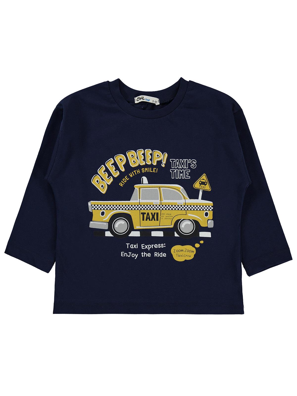 Civil Erkek Çocuk Beep Taksi Baskılı Sweatshirt Km | Süprem Uzun Kol | Okul Kreş ve Günlük Kullanım - Lacivert