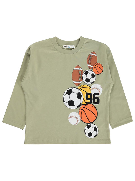 Civil Boys Erkek Çocuk 96 Toplar Baskılı Sweatshirt Km | Süprem Uzun Kol | Okul Kreş ve Günlük Kullanım - Haki