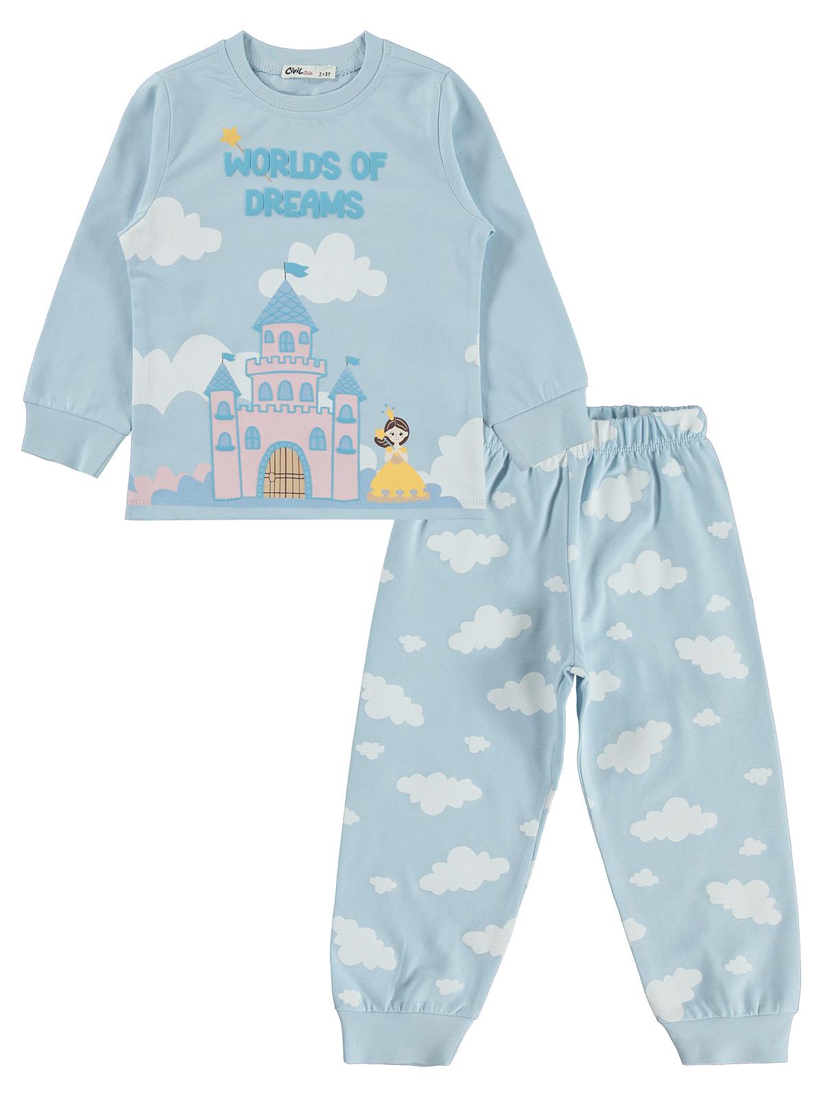 Civil Girls Şato Baskılı 2-5 Yaş Pijama Takımı - Mavi