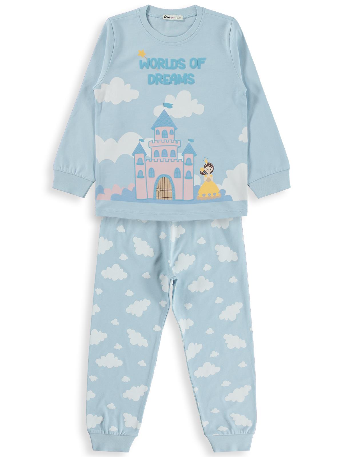 Civil Girls Şato Baskılı 6-9 Yaş Pijama Takımı - Mavi