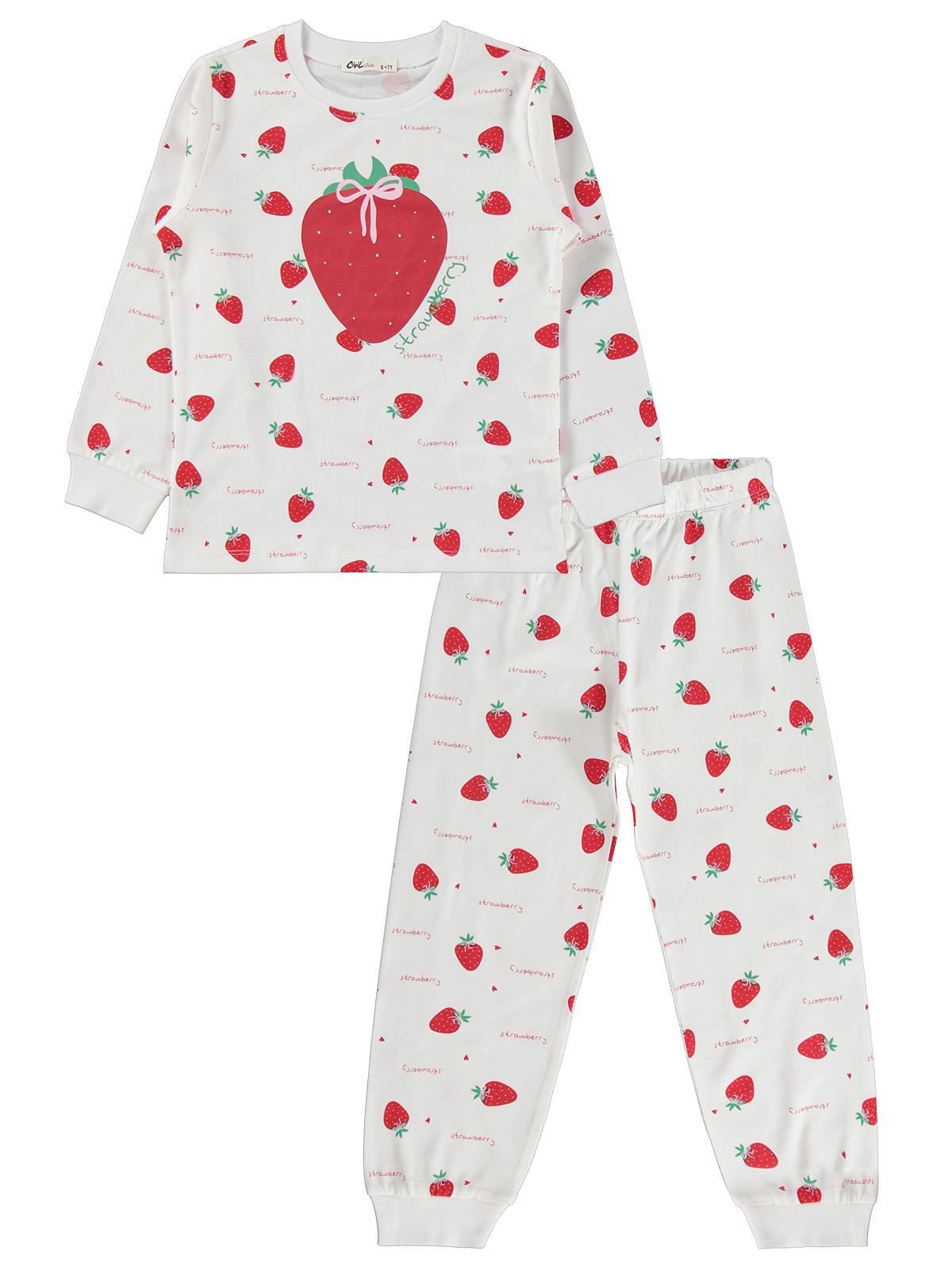 Civil Girls Çilek Desenli 6-9 Yaş Pijama Takımı - Ekru