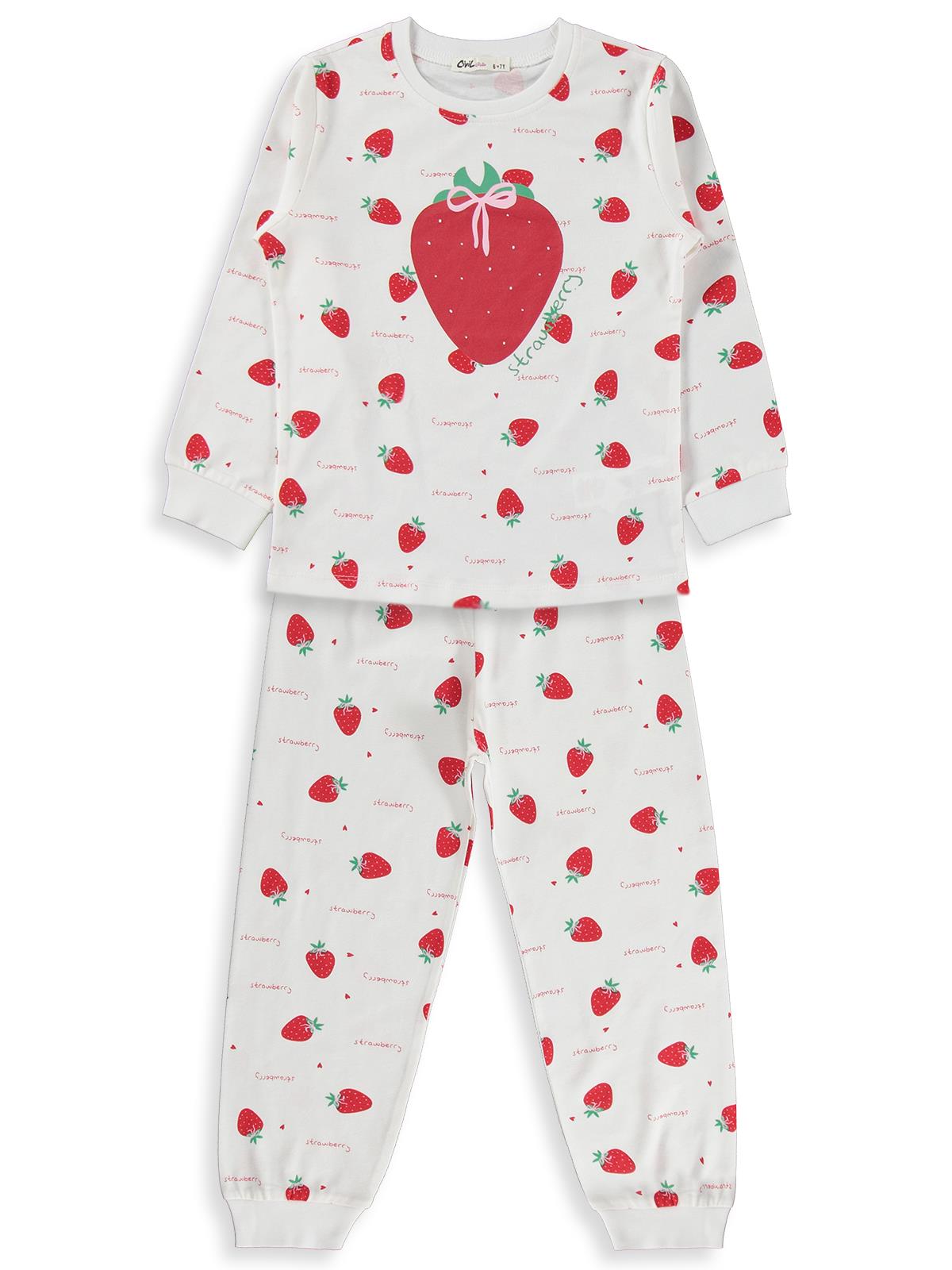 Civil Girls Çilek Desenli 6-9 Yaş Pijama Takımı - Ekru