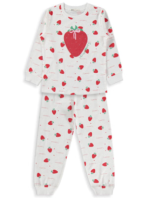 Civil Girls Çilek Desenli 6-9 Yaş Pijama Takımı - Ekru