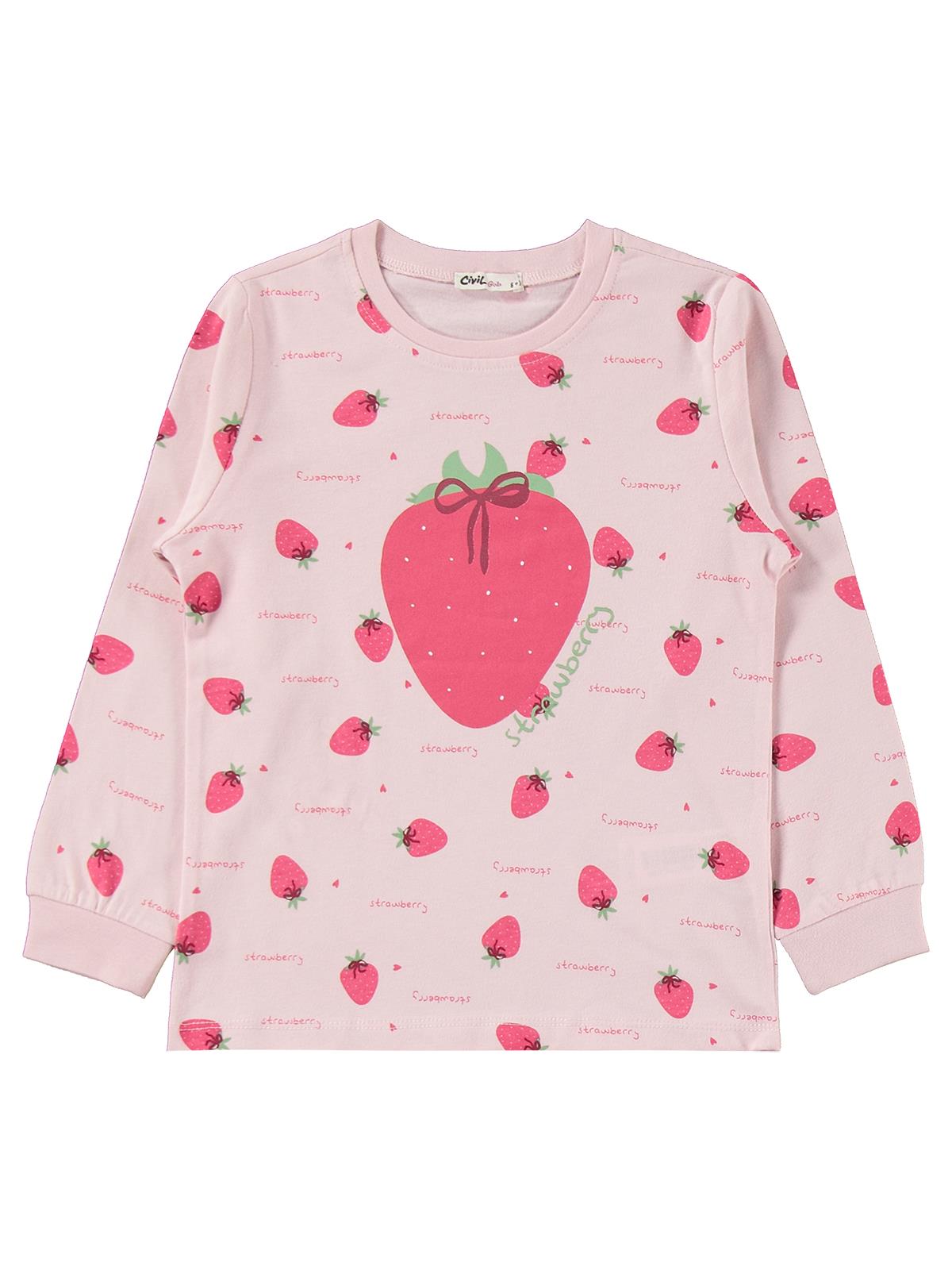 Civil Girls Çilek Desenli 6-9 Yaş Pijama Takımı - Pudra