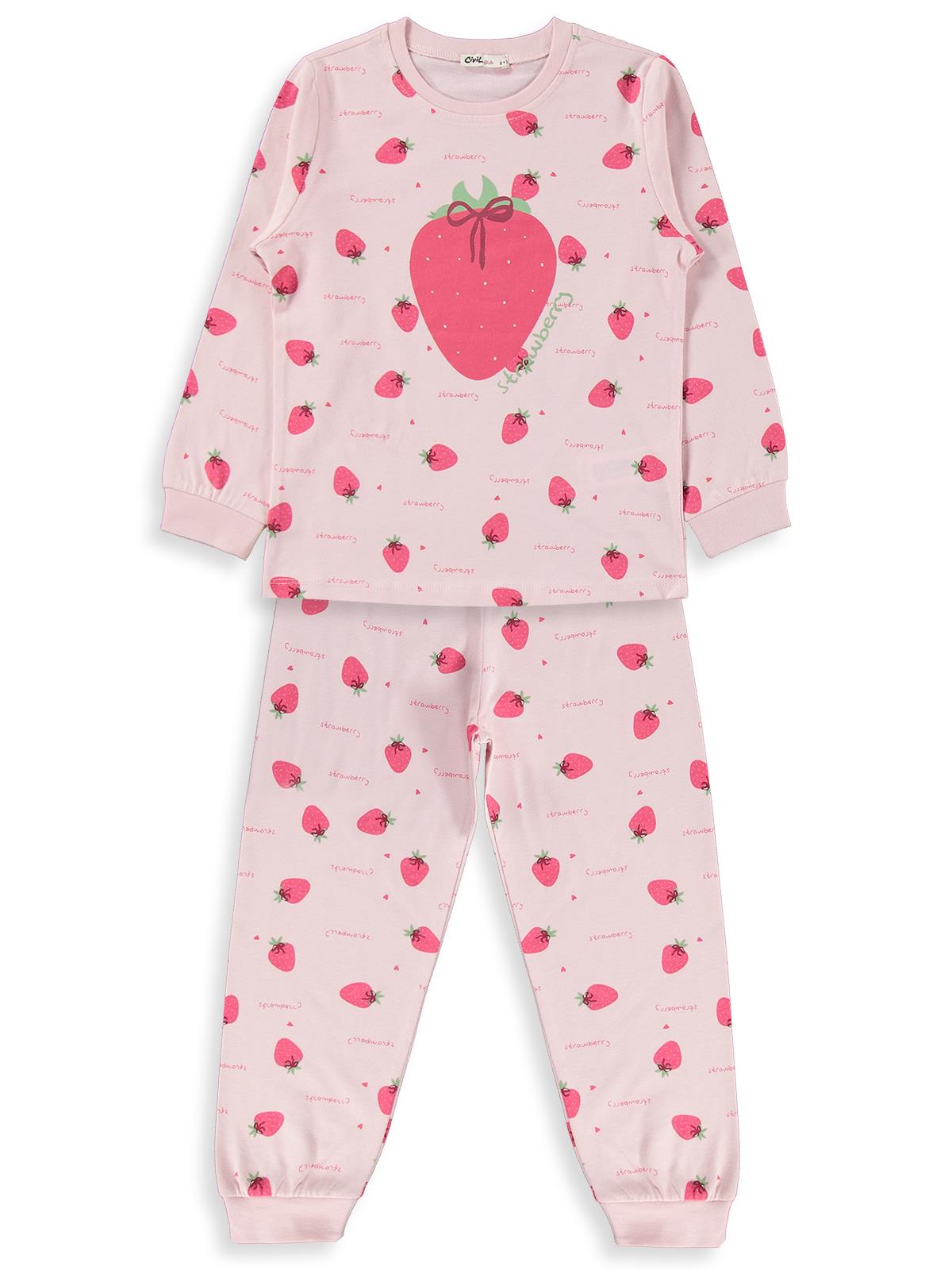 Civil Girls Çilek Desenli 10-13 Yaş Pijama Takımı - Pudra