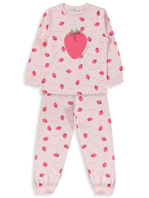 Civil Girls Çilek Desenli 10-13 Yaş Pijama Takımı - Pudra