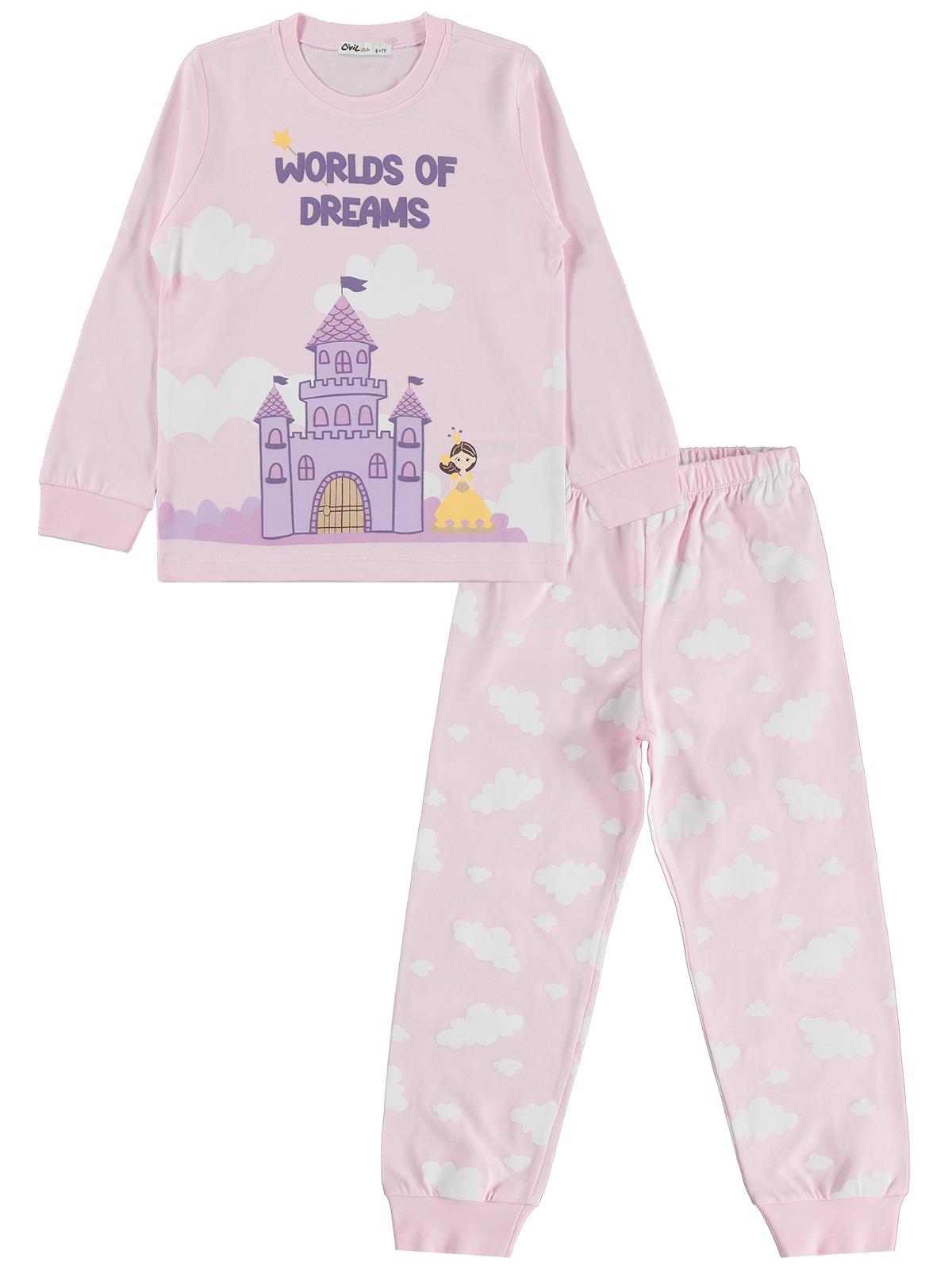 Civil Girls Şato Baskılı 6-9 Yaş Pijama Takımı - Pembe