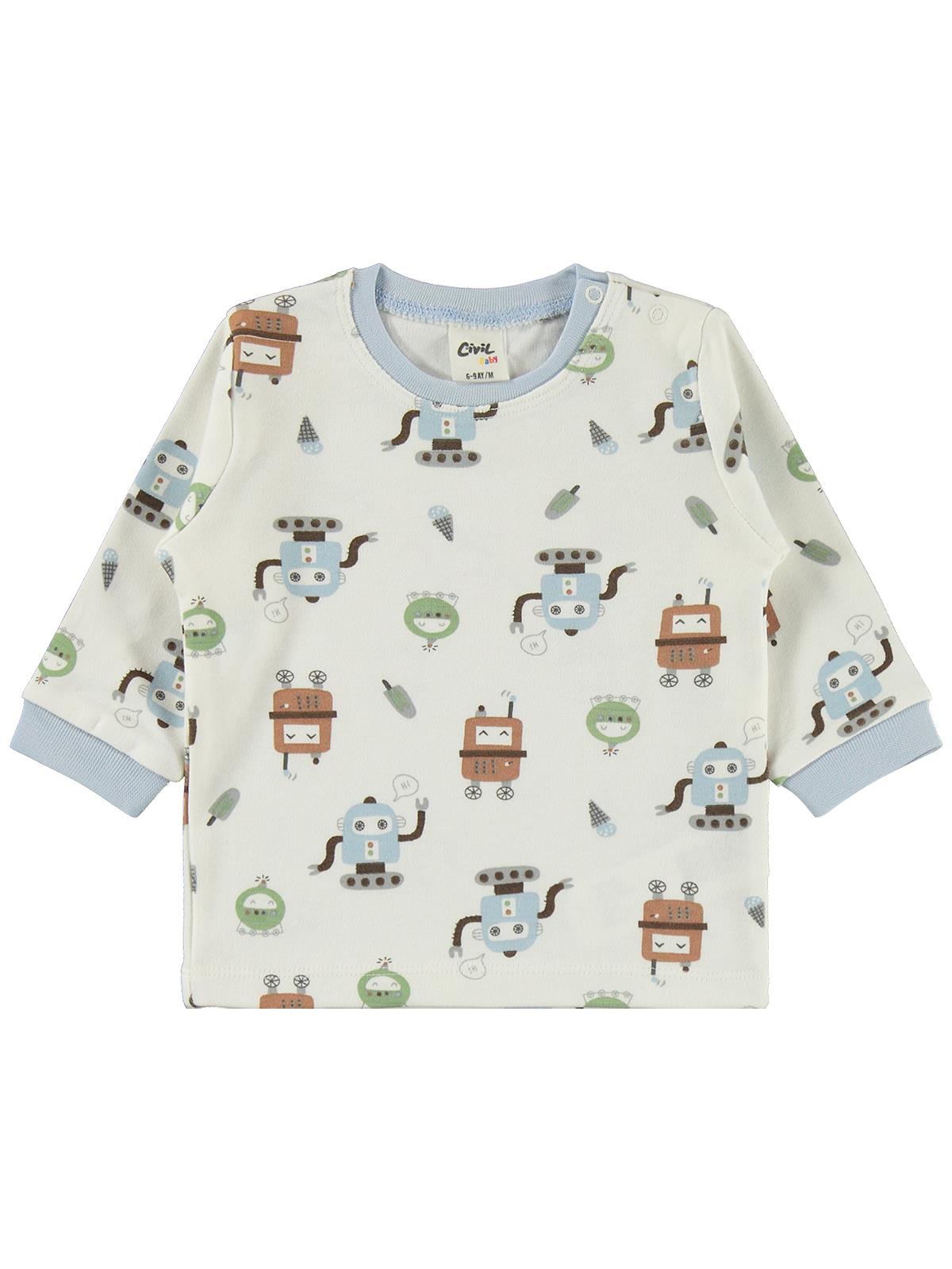 Civil Baby Robot Baskılı 6-18 Ay Pijama Takımı - Ekru