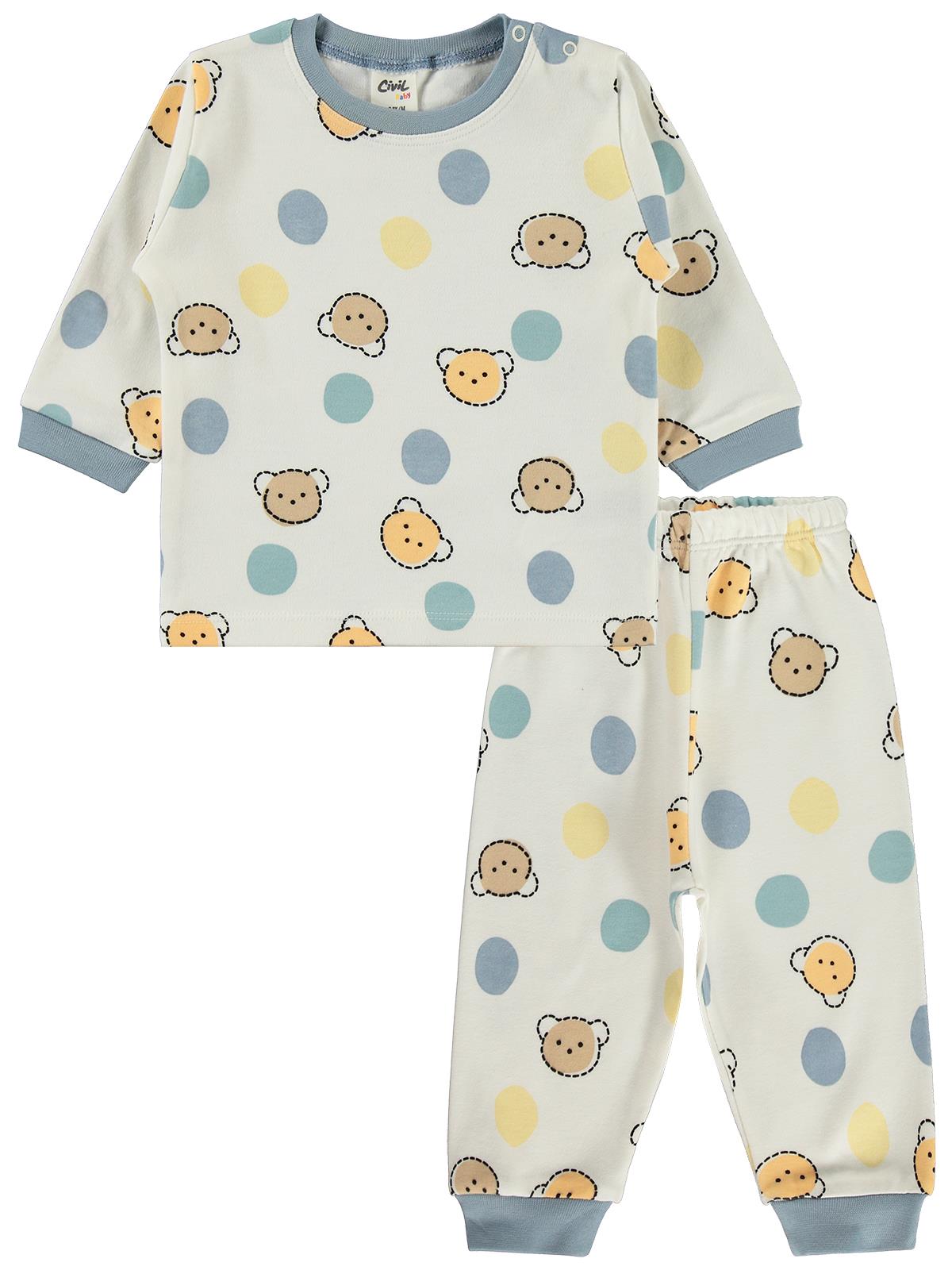 Civil Baby Ayıcık Baskılı 6-18 Ay Pijama Takımı - Ekru