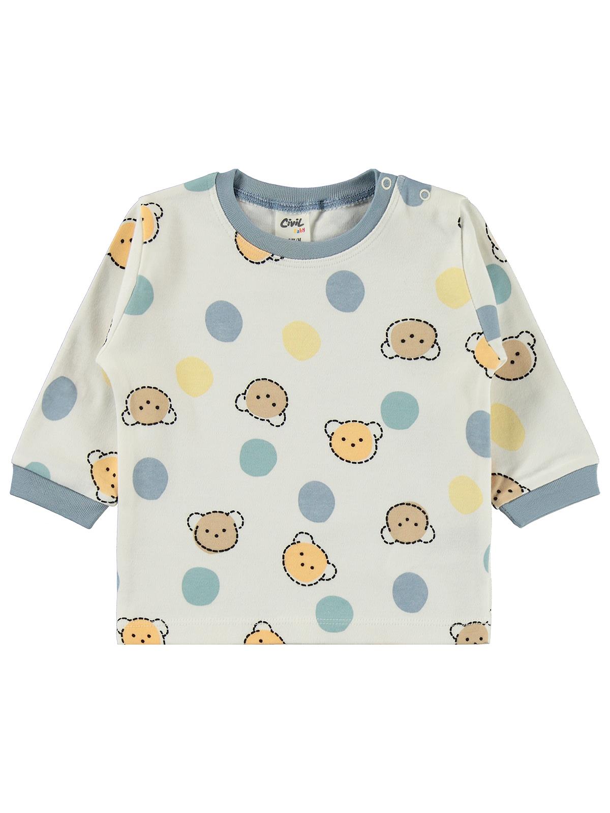 Civil Baby Ayıcık Baskılı 6-18 Ay Pijama Takımı - Ekru