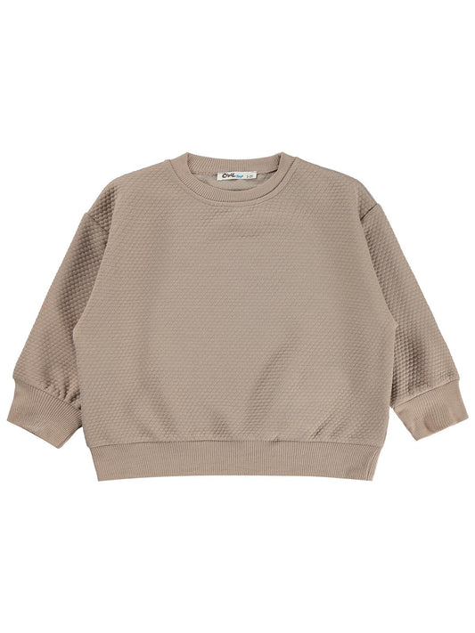 Civil Erkek Çocuk Petek Kumaşlı Sweatshirt | Jakarlı Süprem Uzun Kol | Okul Kreş ve Günlük Kullanım - Bej