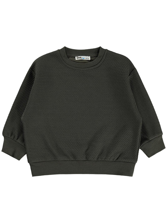 Civil Boys Erkek Çocuk Petek Kumaşlı Sweatshirt | Jakarlı Süprem Uzun Kol | Okul Kreş ve Günlük Kullanım - Haki