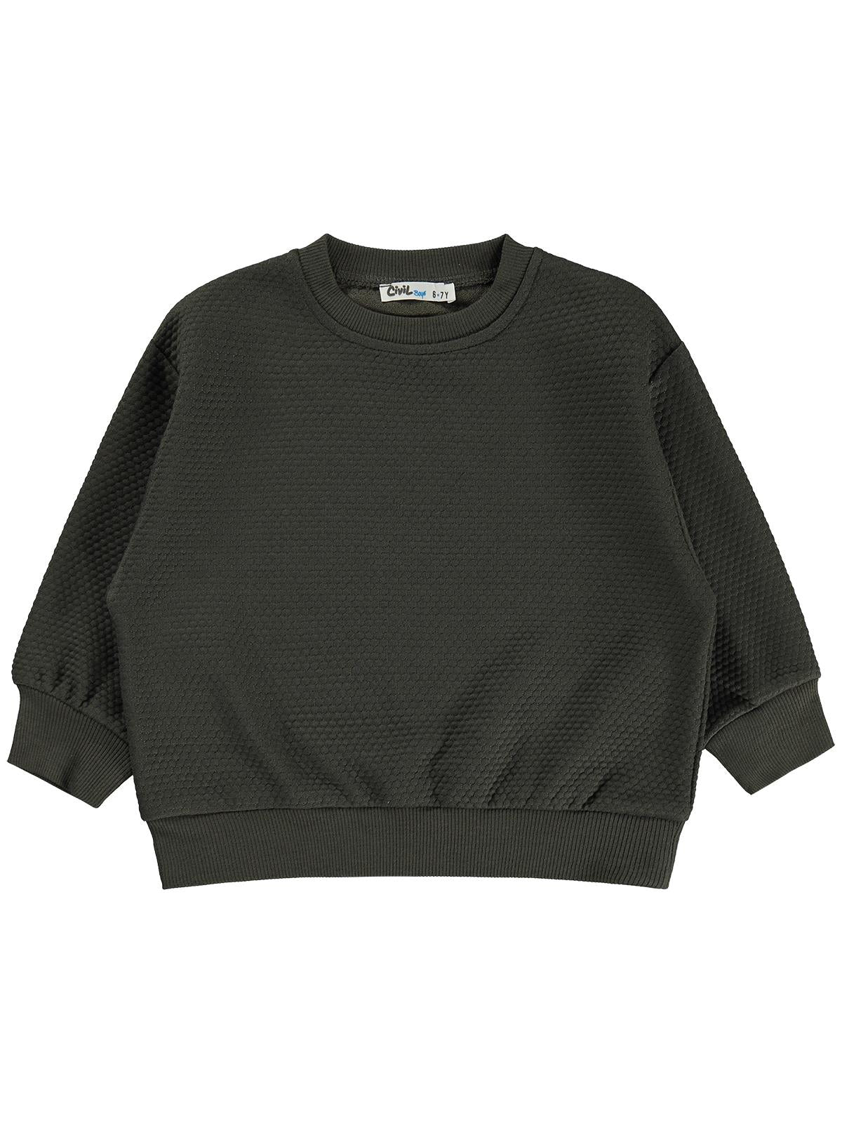 Civil Boys Erkek Çocuk Petek Kumaşlı Sweatshirt | Jakarlı Süprem Uzun Kol | Okul Kreş ve Günlük Kullanım - Haki