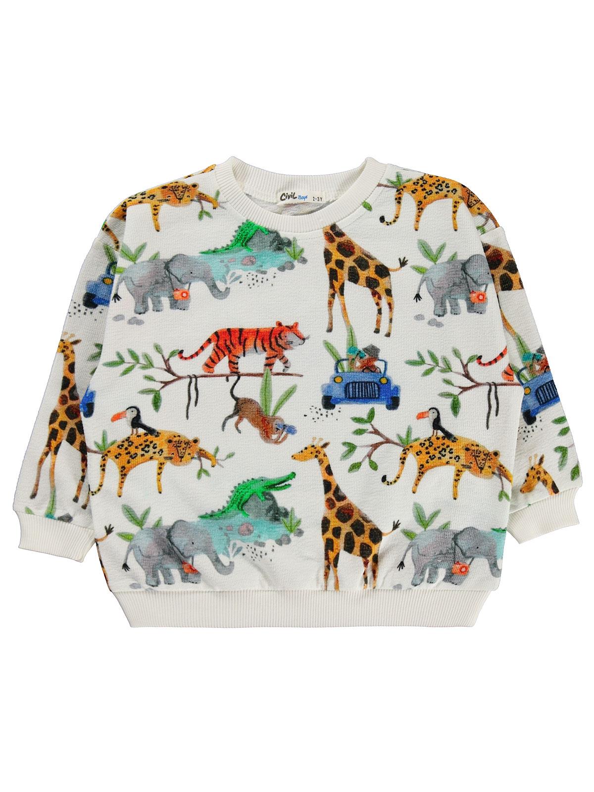 Civil Boys Erkek Çocuk Aksesuarlı Sweatshirt | Jakarlı Süprem Uzun Kol | Okul Kreş ve Günlük Kullanım - Ekru