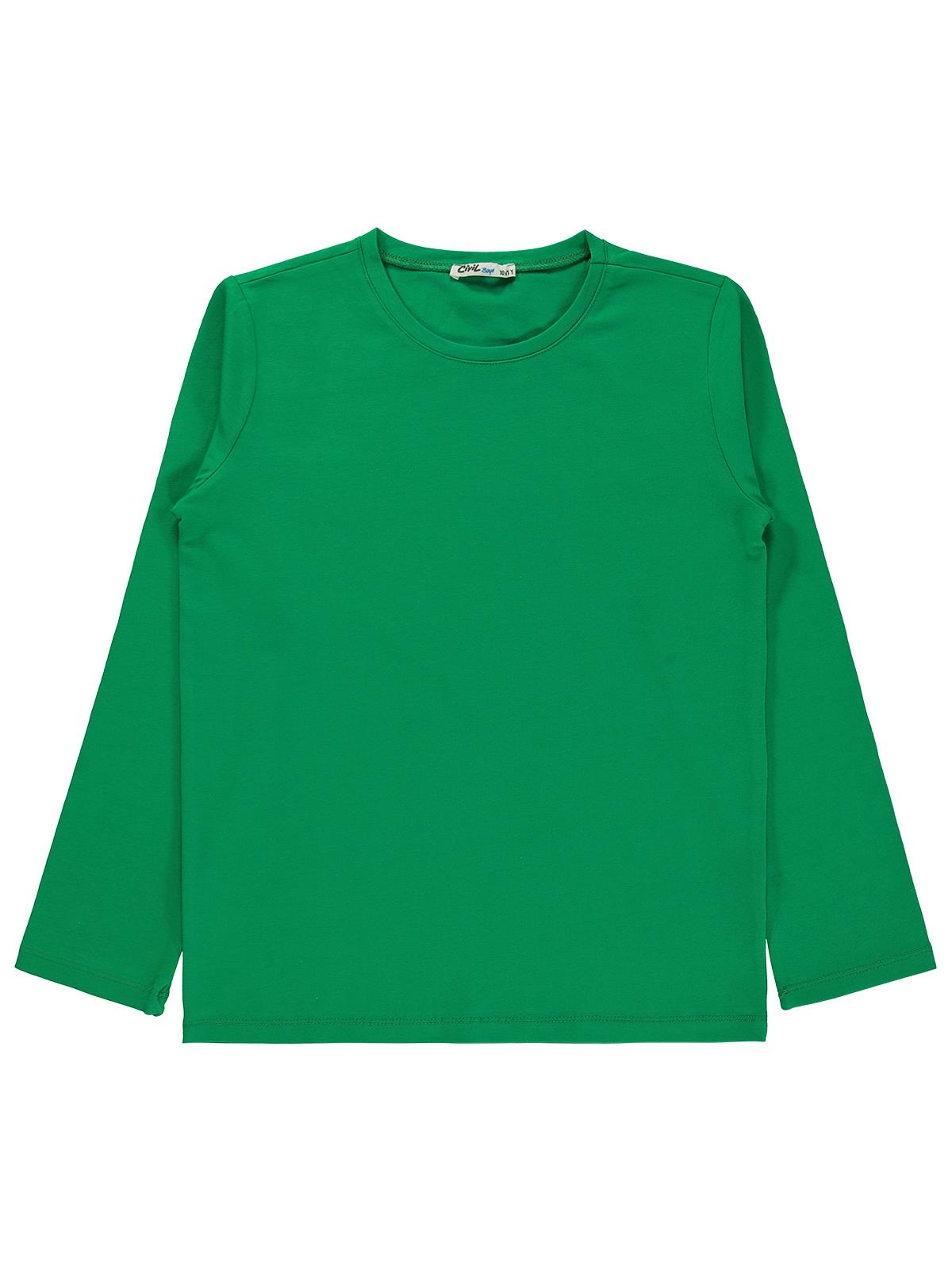 Civil Erkek Çocuk Basic Sweatshirt | Likralı Süprem Uzun Kol | Okul Kreş ve Günlük Kullanım - Yeşil