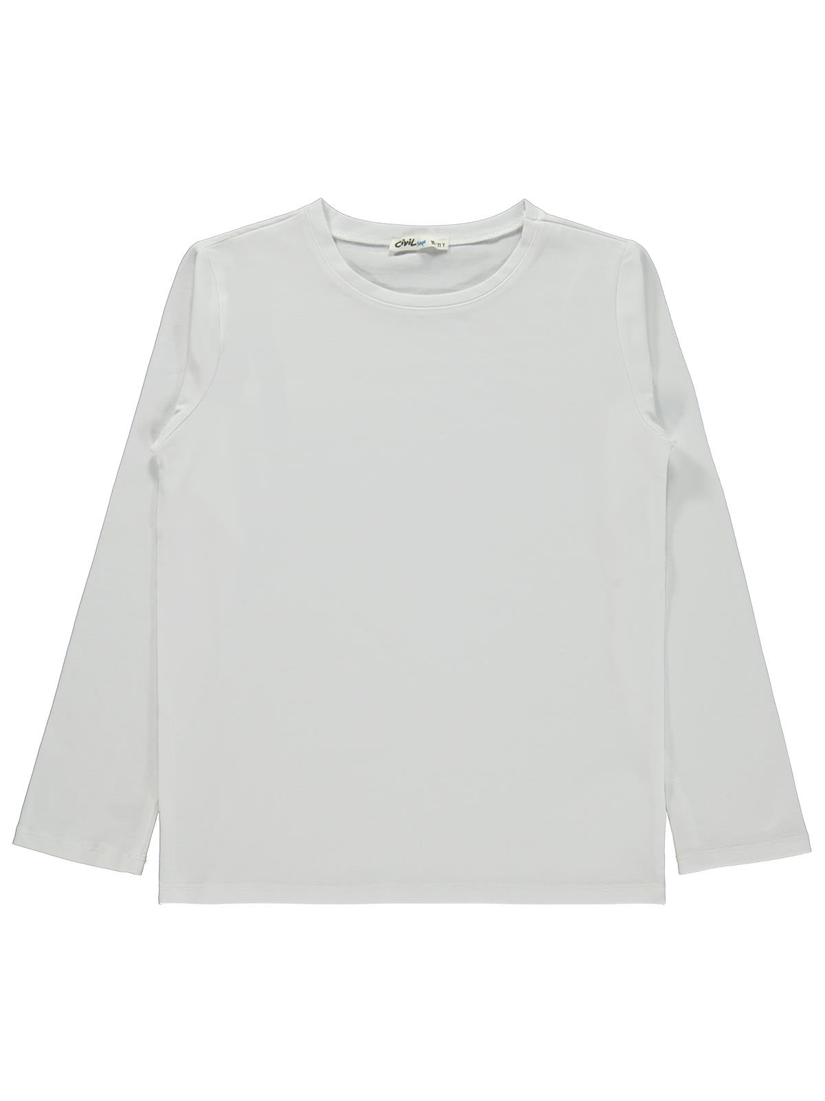 Civil Erkek Çocuk Basic Sweatshirt | Likralı Süprem Uzun Kol | Okul Kreş ve Günlük Kullanım - Beyaz