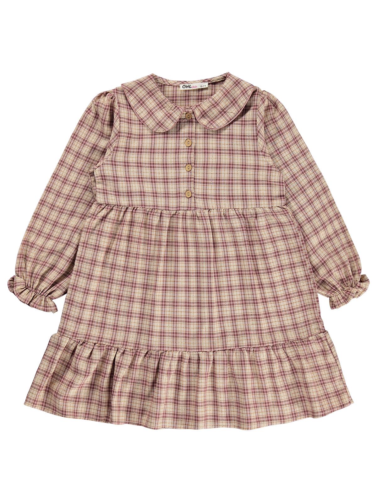 Civil Girls Ekose 6-9 Yaş Elbise - Pembe
