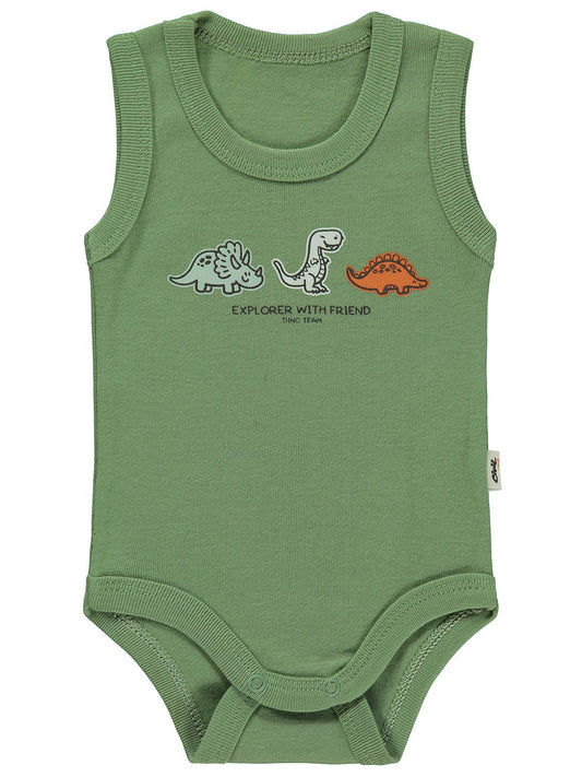 Civil Baby Dinozor Arkadaşlar Baskılı 0-3 Yaş Çıtçıtlı Badi - Haki