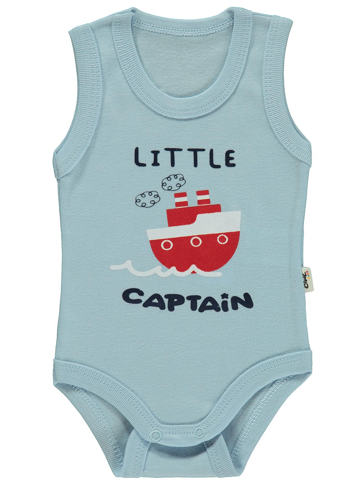 Civil Baby Little Captain Baskılı 1-36 Ay Çıtçıtlı Badi - Mavi