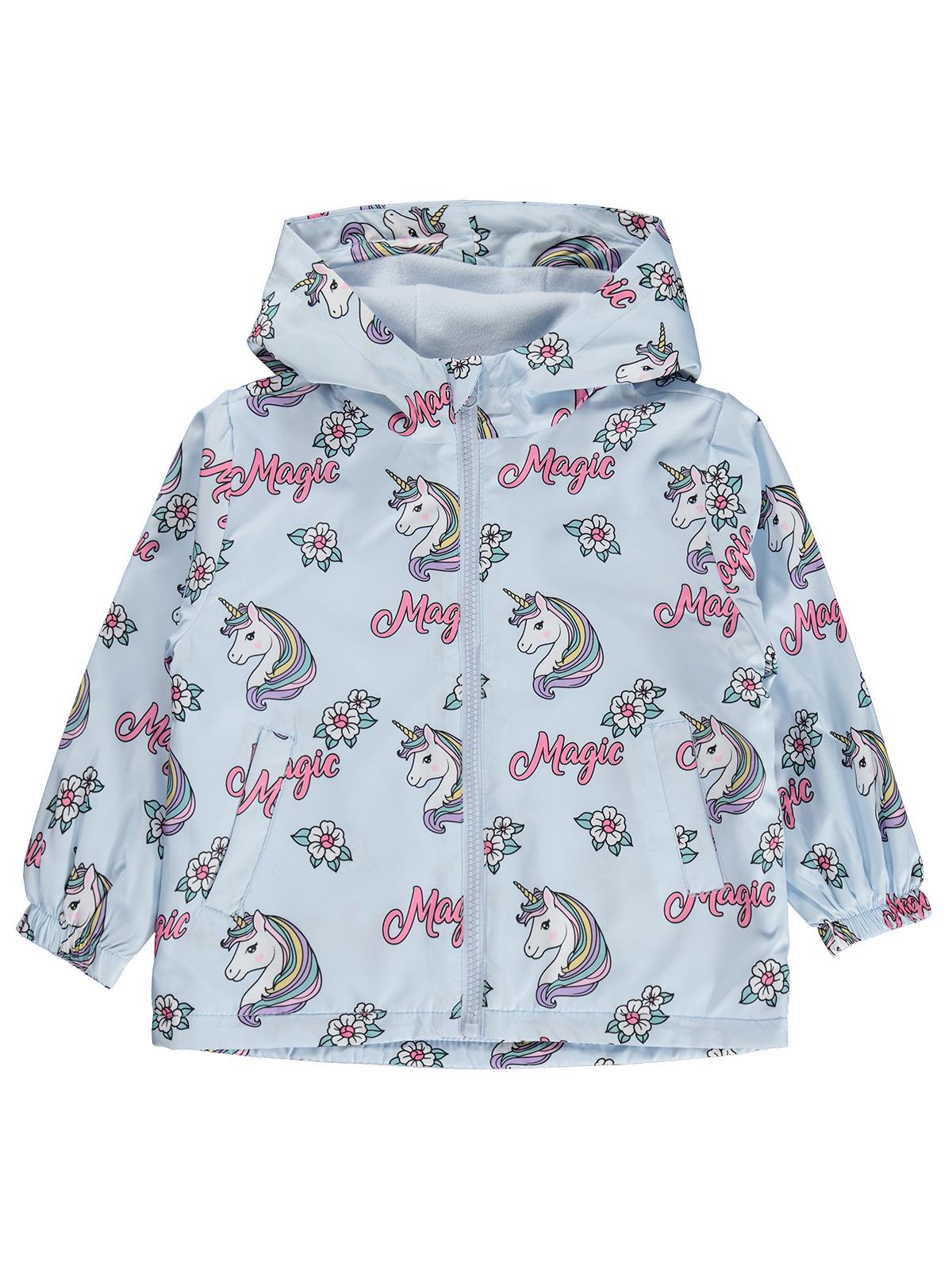 Civil Girls Unicorn Desenli Polarlı 2-5 Yaş Yağmurluk - Mavi