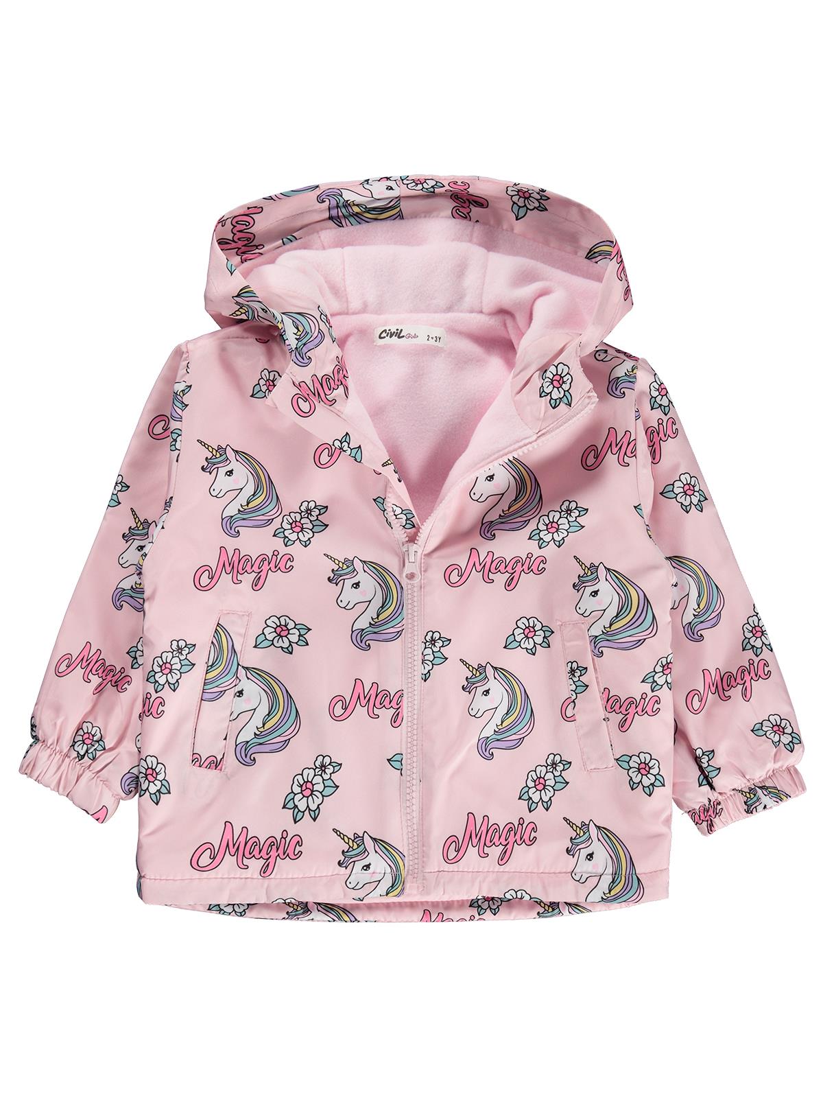 Civil Girls Unicorn Desenli Polarlı 2-5 Yaş Yağmurluk - Pembe